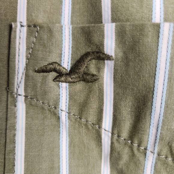 Hollister Men's Cotton Stiped Button Down Shirt SZ XL Green/White EUC - Picture 6 of 16